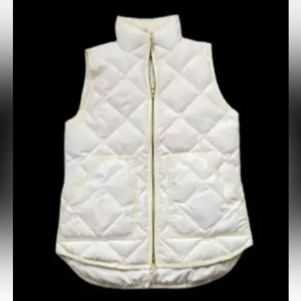 J CREW Women Cream Quilted Full Zip Puffer Vest Size XXS - Picture 2 of 13